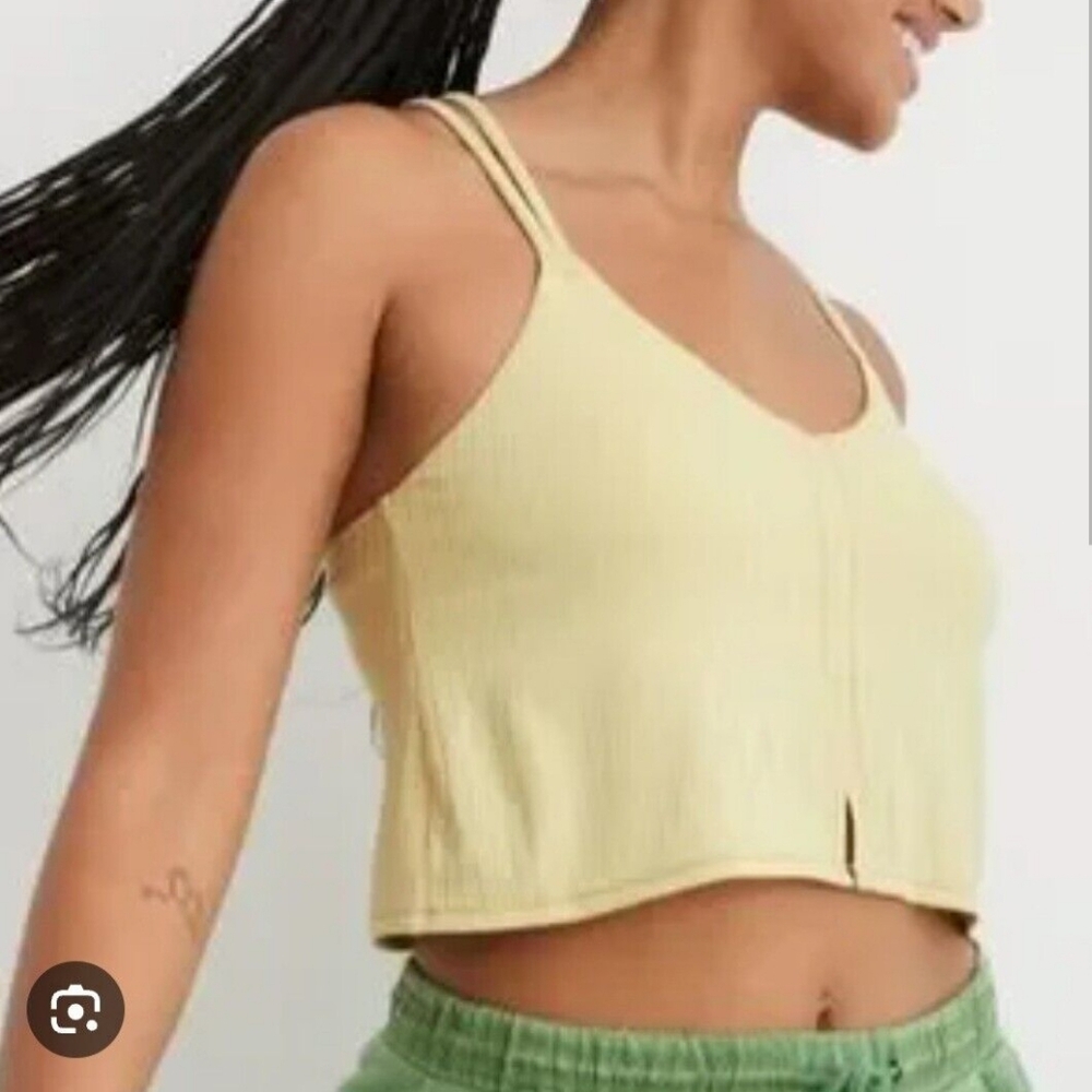 Aerie Ribbed Crop Top Bralette Yellow Green Adjustable Straps Womens Size Large